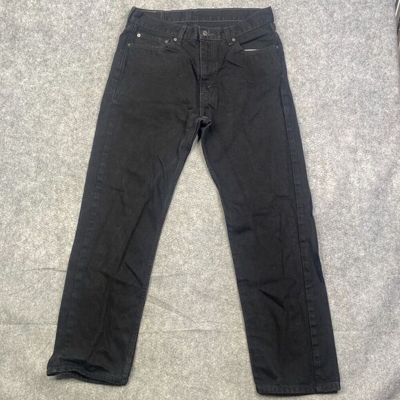 Levis 505 Jeans Mens 36x32 Black Regular Fit Straight Leg Dark Wash Denim Cotton - Picture 1 of 11